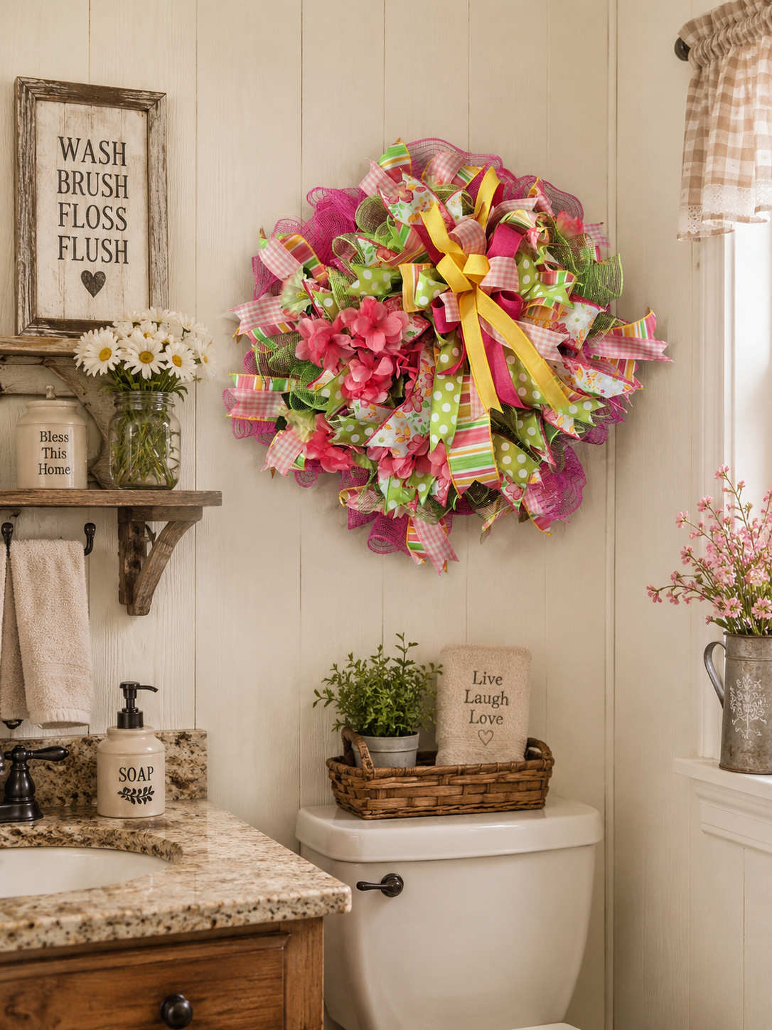 Pink hydrangeas with lime green and yellow accents
