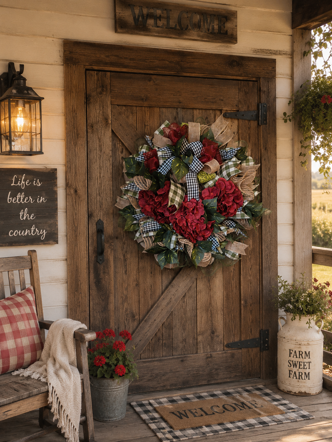 Burgundy hydrangeas and touches of ivy